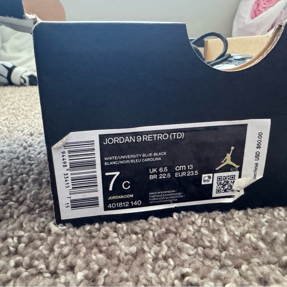 Jordan 9 Retro TD in White and Blue